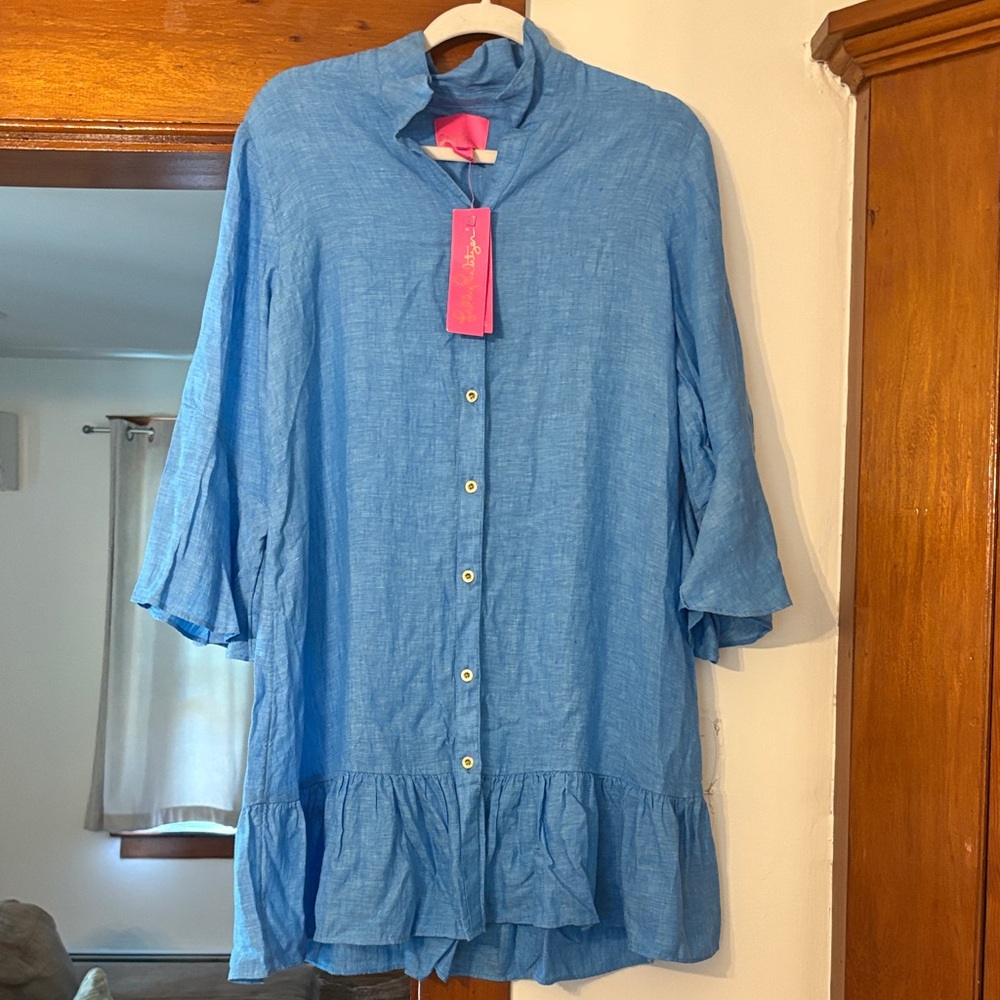 Lilly Pulitzer Blue Button-Down Swim Coverup